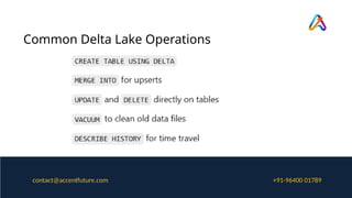 Common Delta Lake Operations
+91-96400 01789
contact@accentfuture.com
 