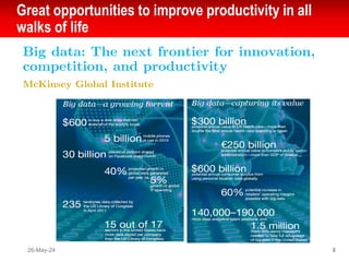 Great opportunities to improve productivity in all
walks of life
Big data: The next frontier for innovation,
competition, and productivity
McKinsey Global Institute
26-May-24 6
 