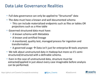 @joe_Caserta #DataSummithttps://github.com/Caserta-Concepts/ds-workshop
Data Lake Governance Realities
 Full data governa...