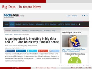 Big Data - in recent News
Anoop V.S Introduction to Data Science March 10, 2017 20 / 48
 