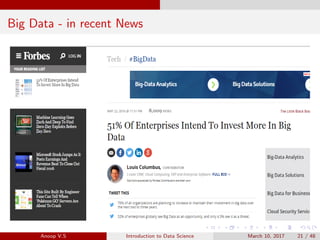Big Data - in recent News
Anoop V.S Introduction to Data Science March 10, 2017 21 / 48
 