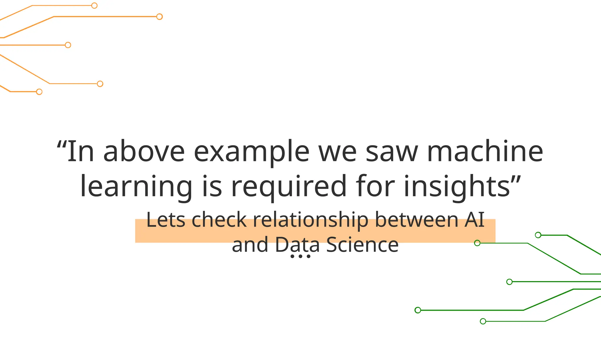 Lets check relationship between AI
and Data Science
“In above example we saw machine
learning is required for insights”
 