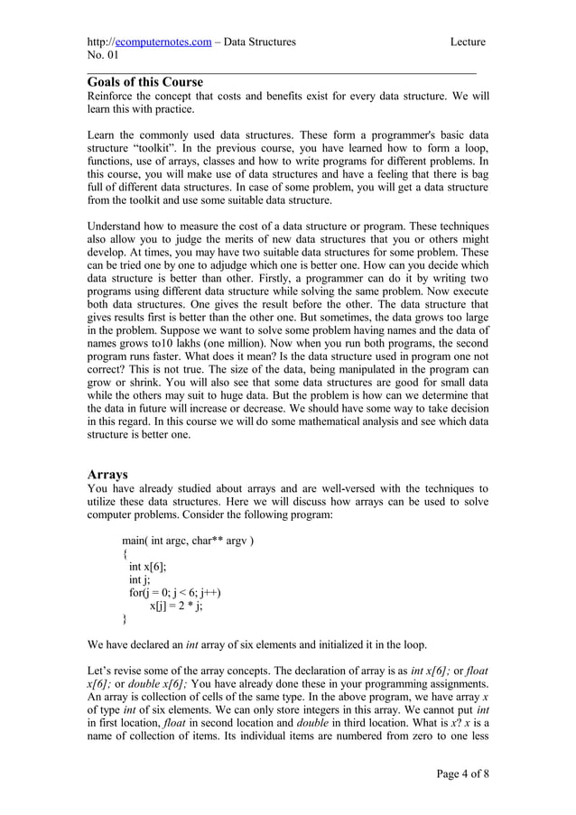 e computer notes - Introduction to data structures | PDF
