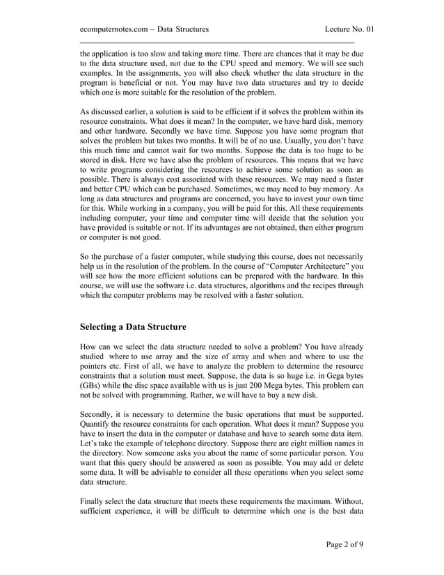 computer notes - Introduction to data structures | PDF