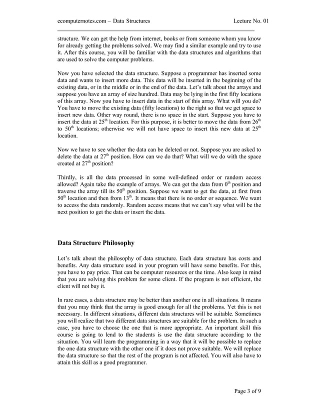 computer notes - Introduction to data structures | PDF