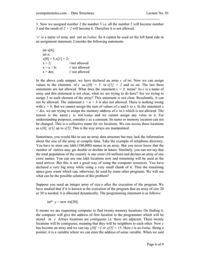 computer notes - Introduction to data structures | PDF