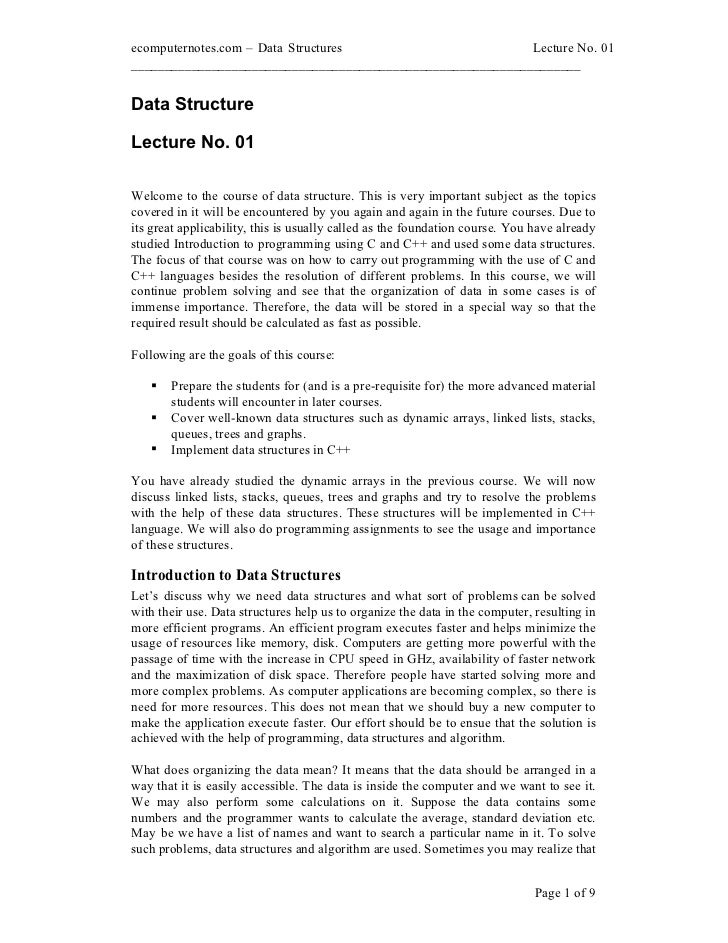 computer notes - Introduction to data structures
