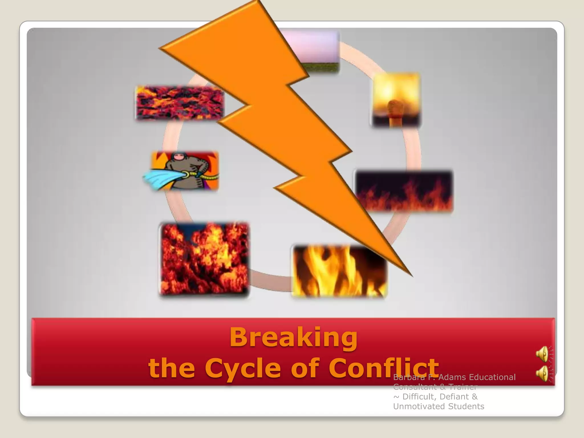 Breakingthe Cycle of ConflictBarbara F. Adams Educational Consultant & Trainer                         ~ Difficult, Defiant & Unmotivated Students