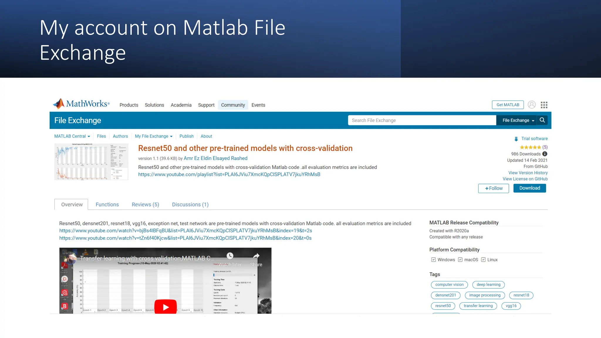 My account on Matlab File
Exchange
 
