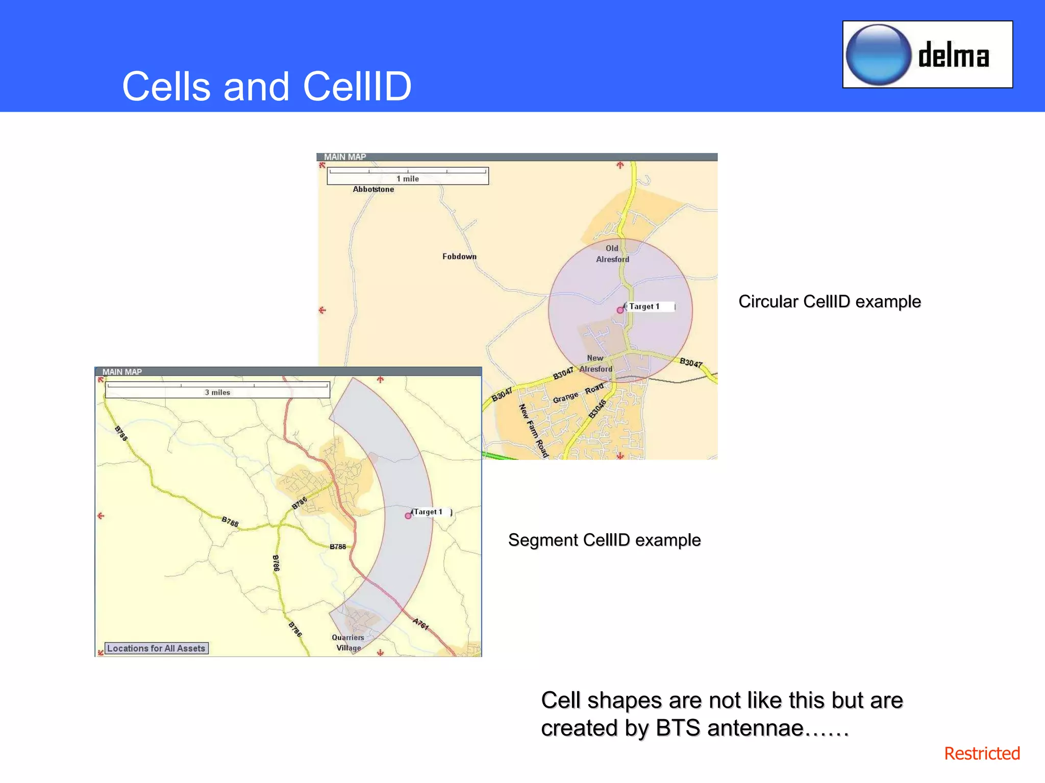 Cells and CellID Segment CellID example Circular CellID example Cell shapes are not like this but are created by BTS antennae…… 