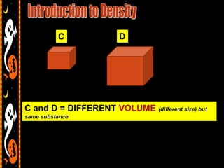 C             D




C and D = DIFFERENT VOLUME (different size) but
same substance
 