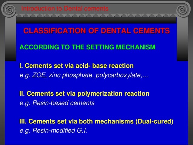 Introduction to dental cements dental material