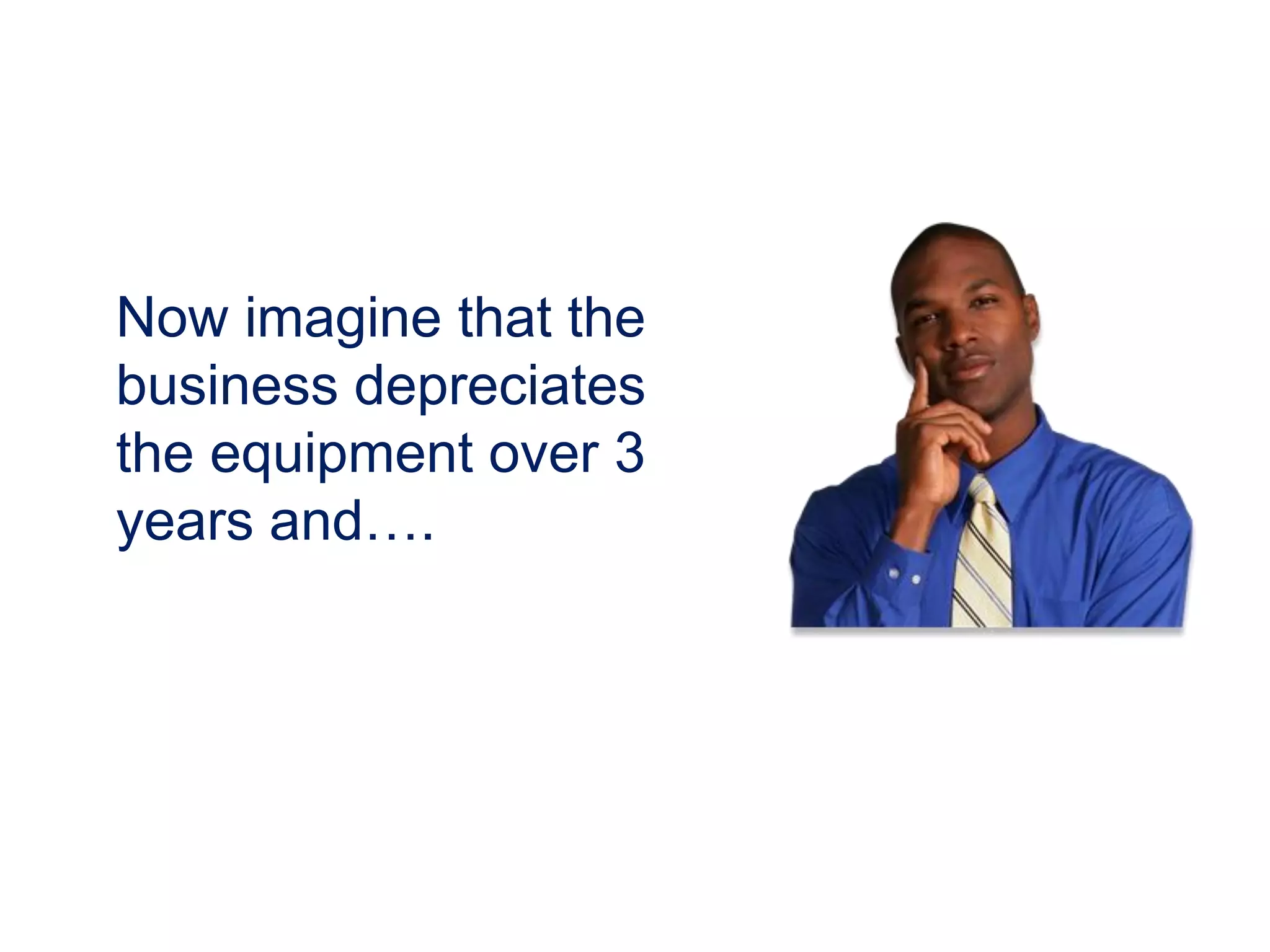 Now imagine that the
business depreciates
the equipment over 3
years and….
 