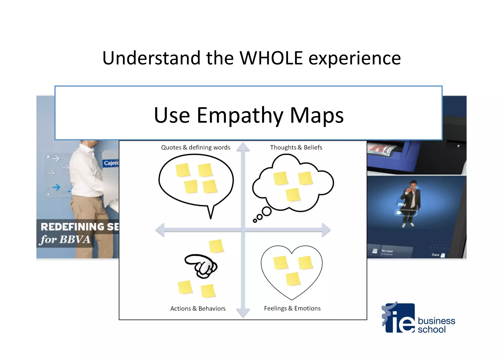 Understand	
  the	
  WHOLE	
  experience	
  
Use	
  Empathy	
  Maps	
  
 