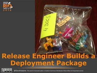 @DanaPylayeva This work is licensed under a Creative Commons Attribution-Share Alike 3.0 Unported License
Release Engineer Builds a
Deployment Package
 