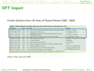 Problem HK-KS xc LDA Construction Challenges Final Remarks
DFT Impact
Citation Statistics from 110 Years of Physical Review (1893 - 2003)
(Physics Today, p.49 Junho 2005)
Mariana M. Odashima Introduction to density functional theory XXXVIII ENFMC Foz do Iguac¸u 66/76
ENFMC
 
