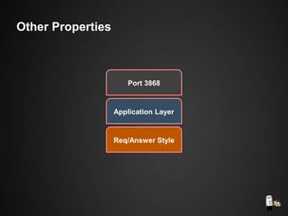 Port 3868
Application Layer
Req/Answer Style
Other Properties
 