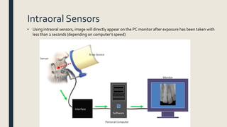 Intraoral Sensors
• Using intraoral sensors, image will directly appear on the PC monitor after exposure has been taken with
less than 2 seconds (depending on computer’s speed)
 