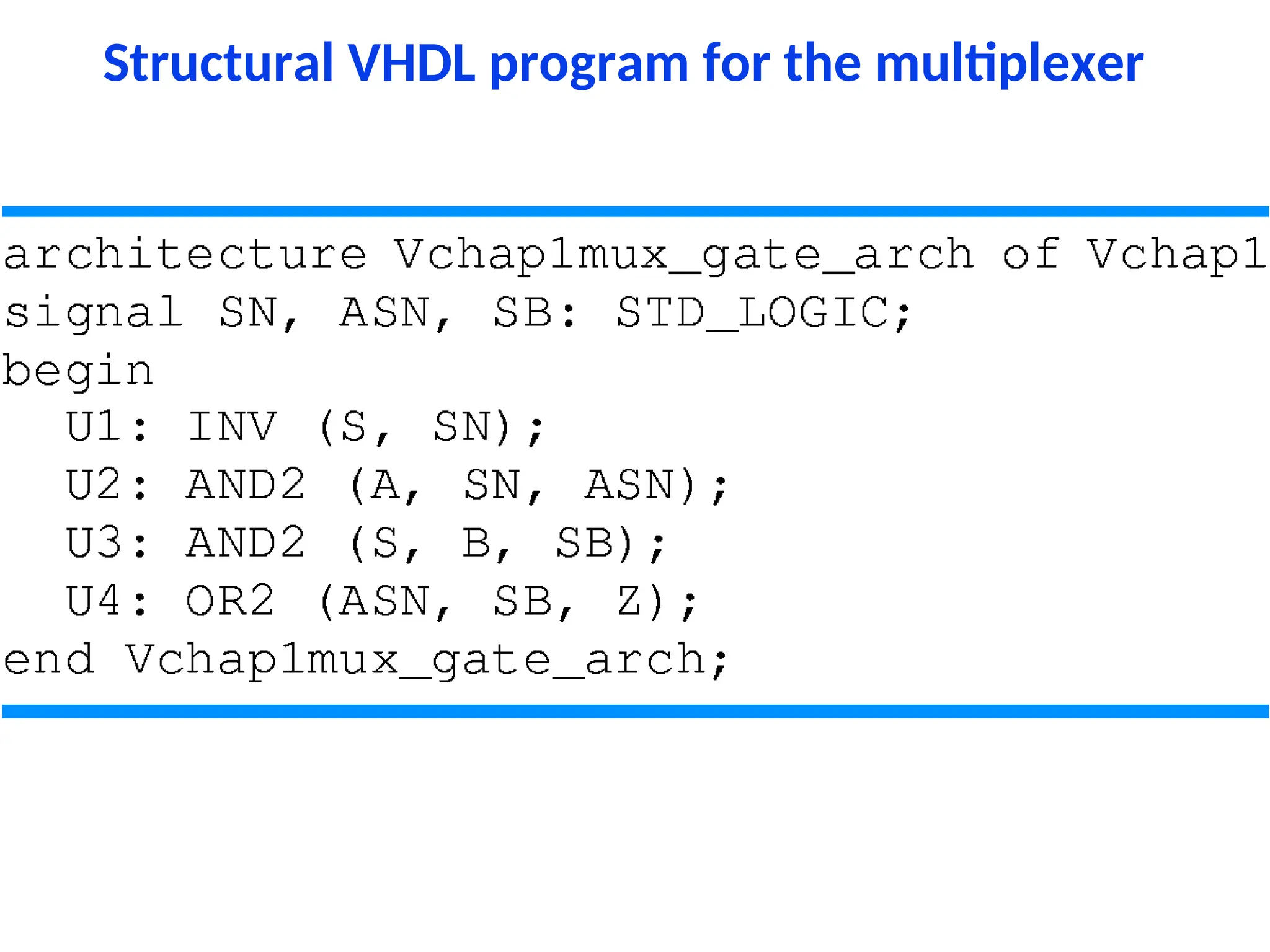 Structural VHDL program for the multiplexer
 