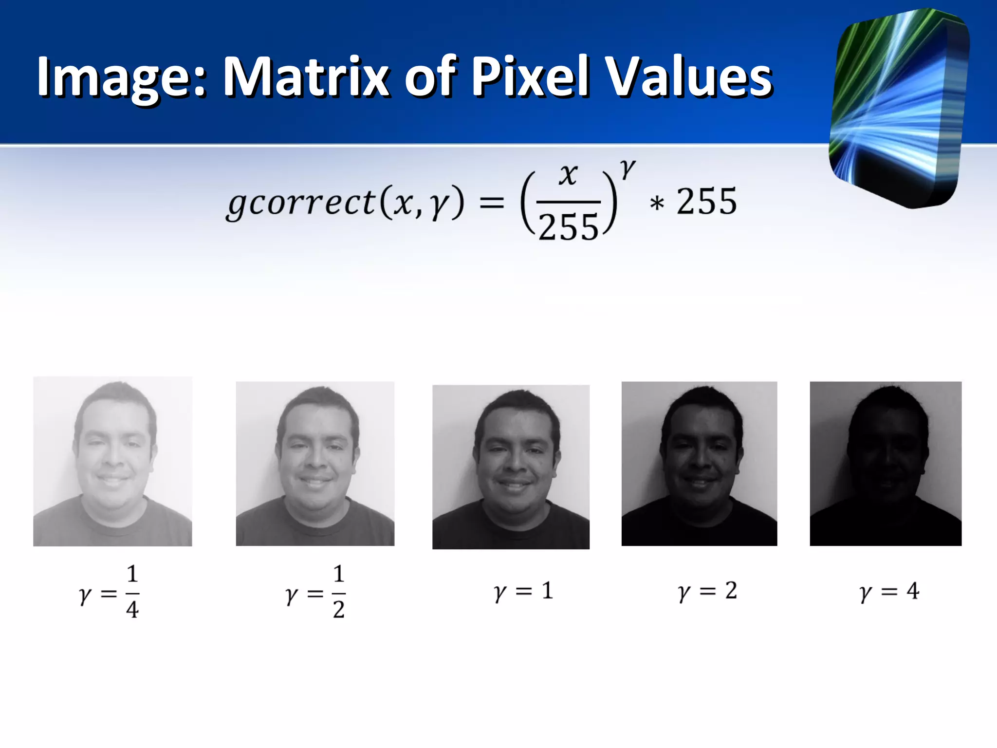 Image: Matrix of Pixel ValuesImage: Matrix of Pixel Values
 