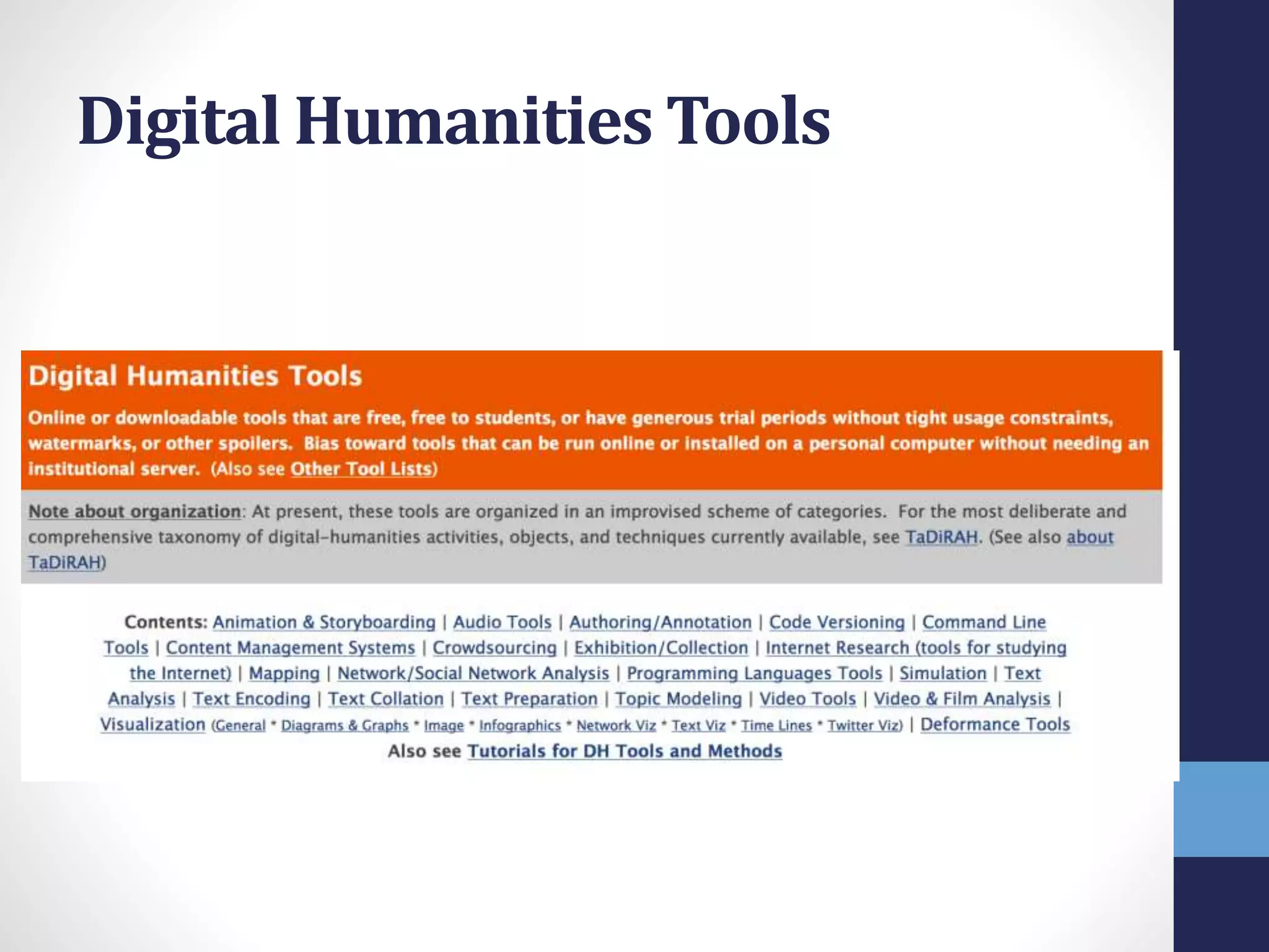 Digital Humanities Tools
 