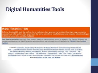 Digital Humanities Tools
 