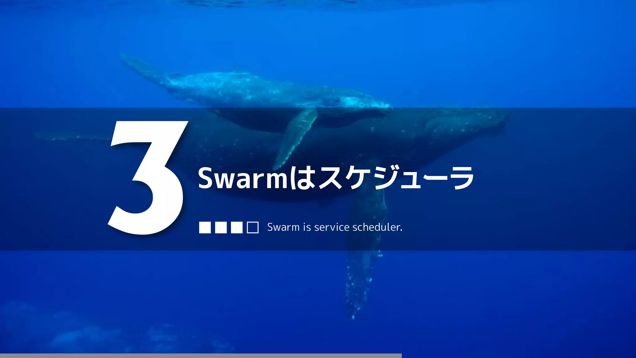 Swarmはスケジューラ
3■■■□ Swarm is service scheduler.
 