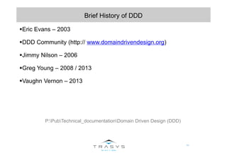 11
Brief History of DDD
Eric Evans – 2003
DDD Community (http:// www.domaindrivendesign.org)
Jimmy Nilson – 2006
Greg Youn...
