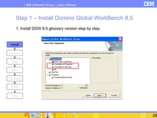 Step 1 – Install Domino Global WorkBench 8.5 <ul><li>1. Install DGW 8.5 glossary version step by step.   </li></ul>Install...