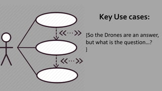 Key Use cases:
{So the Drones are an answer,
but what is the question…?
}
 