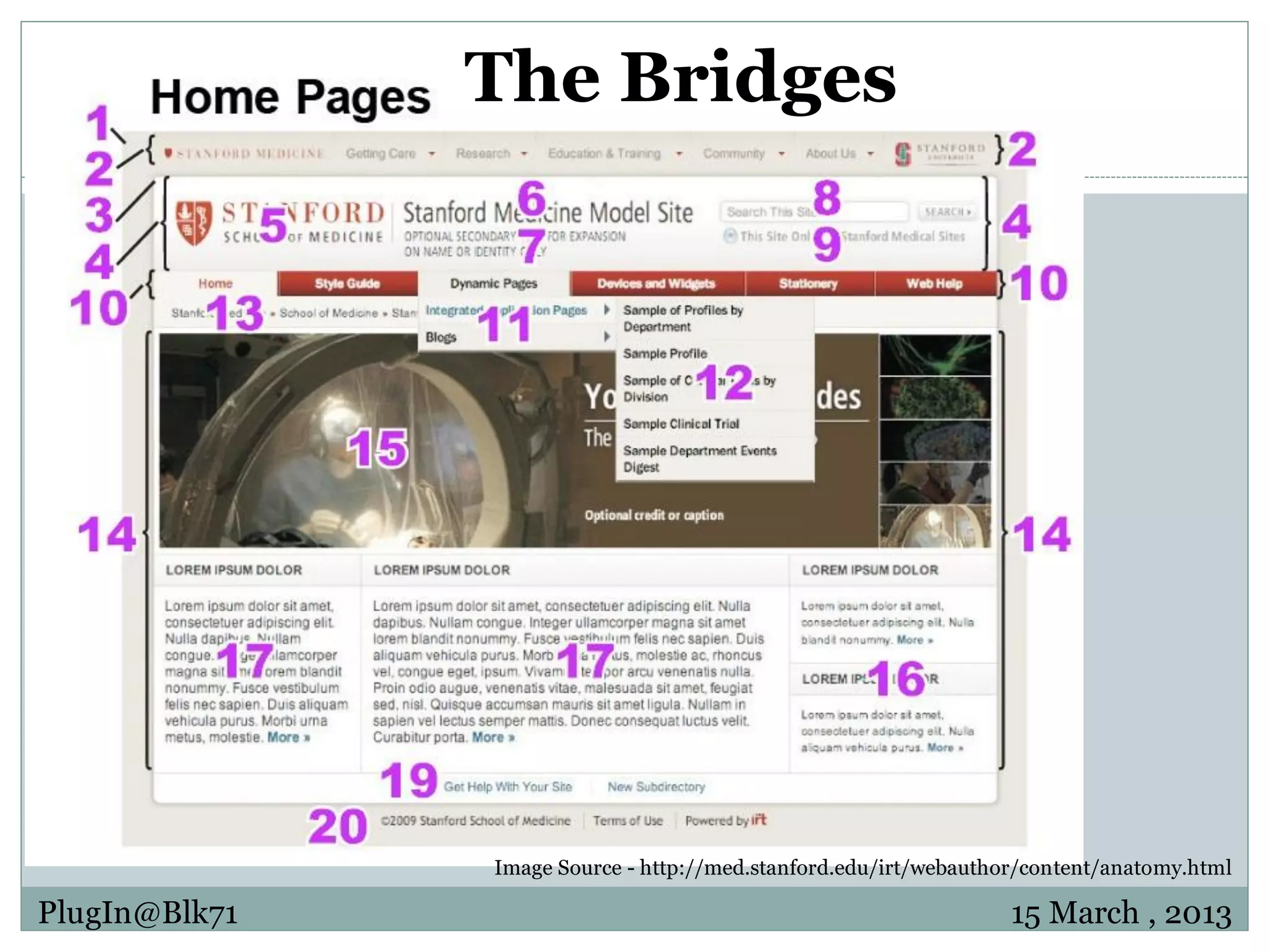 The Bridges Image Source - http://med.stanford.edu/irt/webauthor/content/anatomy.html PlugIn@Blk71 15 March , 2013 