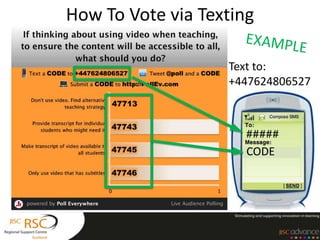 How To Vote via Texting

                   Text to:
                   +447624806527




                      CODE
 