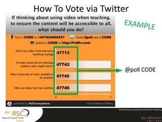 How To Vote via Twitter




                      @poll CODE
 