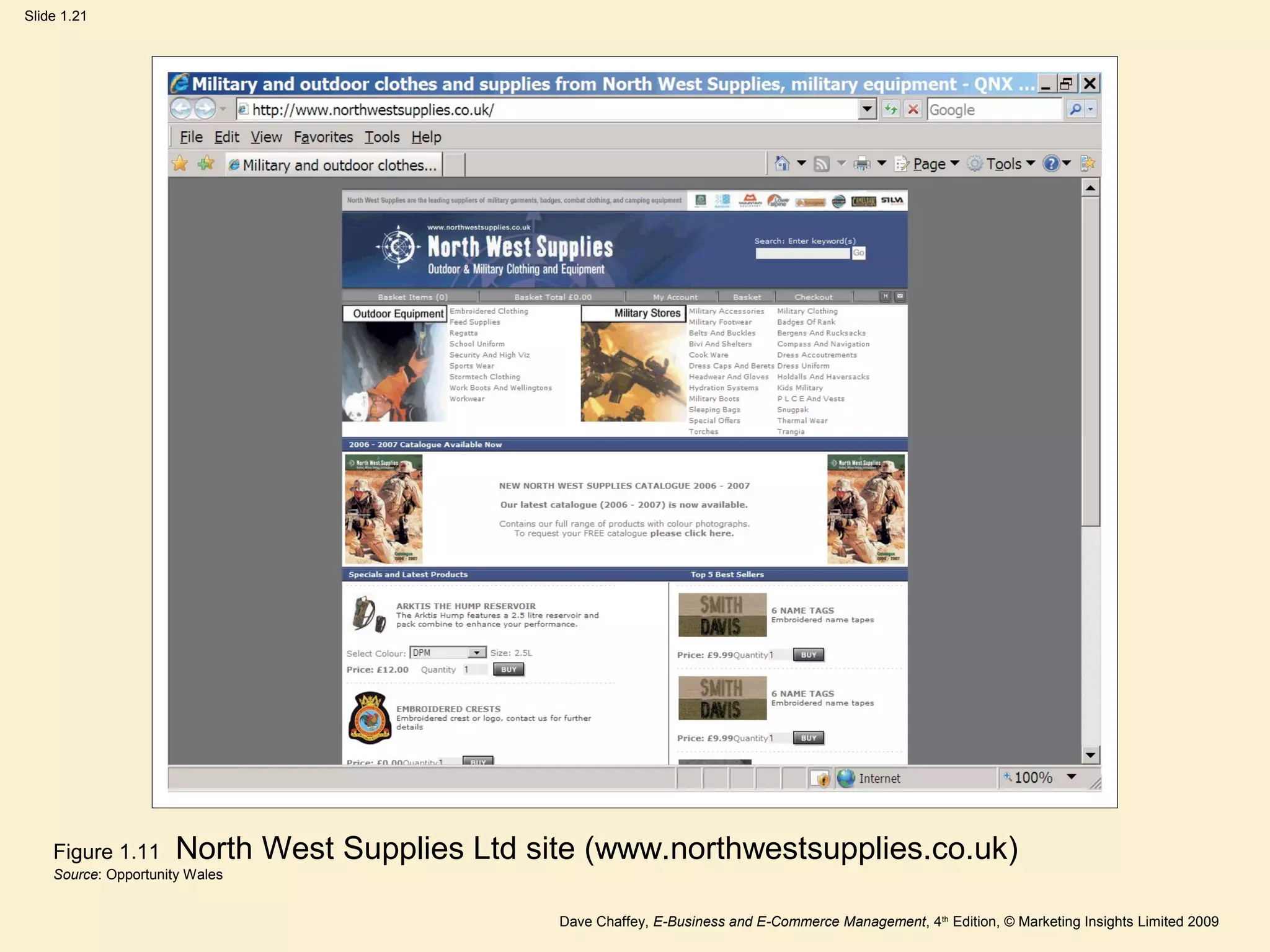 Dave Chaffey, E-Business and E-Commerce Management, 4th
Edition, © Marketing Insights Limited 2009
Slide 1.21
Figure 1.11 North West Supplies Ltd site (www.northwestsupplies.co.uk)
Source: Opportunity Wales
 
