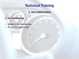  AIR CONDITIONING

 Air Conditioning

•   Basics of Air Conditioning
•   Air conditioning circuits
 