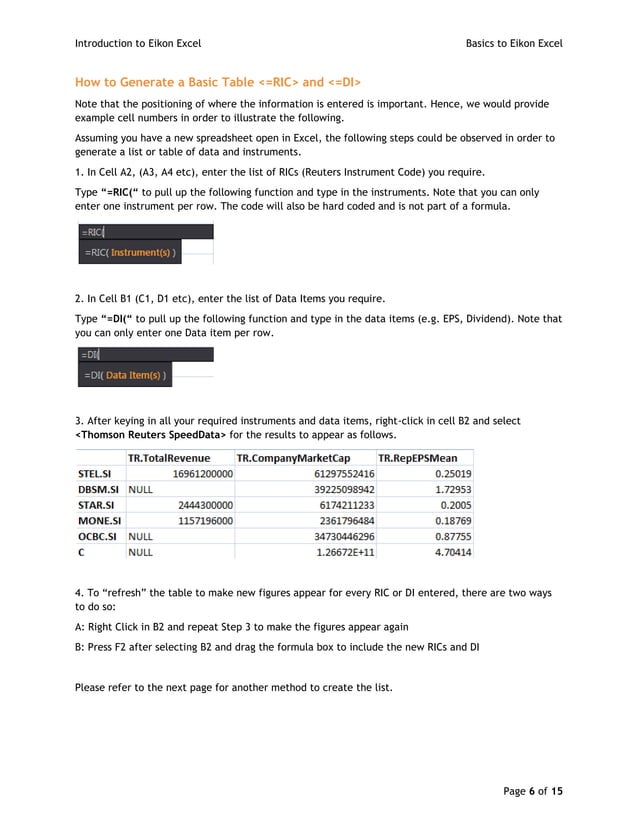 Introduction To Eikon Excel Pdf