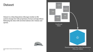 PwC
Einstein Analytics Introduction (BE Administrators Group) 28/04/2020
Dataset is a Data Repository (Storage) similar to file
system storage but with proprietary format and algorithms
flattening the data with inverted indexes (for volume and
speed).
Dataset
8
Traditional
Tables
Flattened Indexed Key Value Pair Structure
(Files not Tables)
 