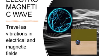 ELECTRO
MAGNETI
C WAVE
Travel as
vibrations in
electrical and
magnetic
fields
 