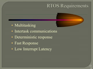 • Multitasking
• Intertask communications
• Deterministic response
• Fast Response
• Low Interrupt Latency
11
2
 
