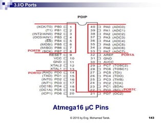 3.I/O Ports
Atmega16 µC Pins
143© 2015 by Eng. Mohamed Tarek.
 