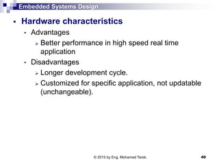 Embedded Systems Design
 Hardware characteristics
• Advantages
 Better performance in high speed real time
application
•...
