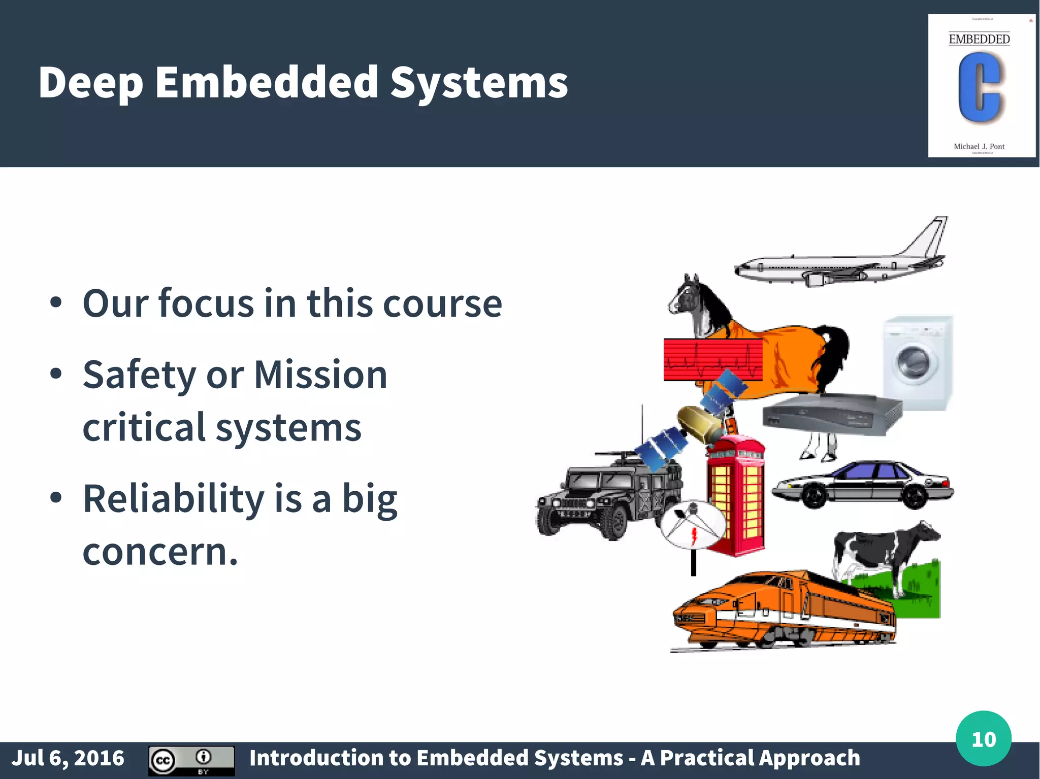 Jul 6, 2016 Introduction to Embedded Systems - A Practical Approach 10 Deep Embedded Systems ● Our focus in this course ● Safety or Mission critical systems ● Reliability is a big concern. 