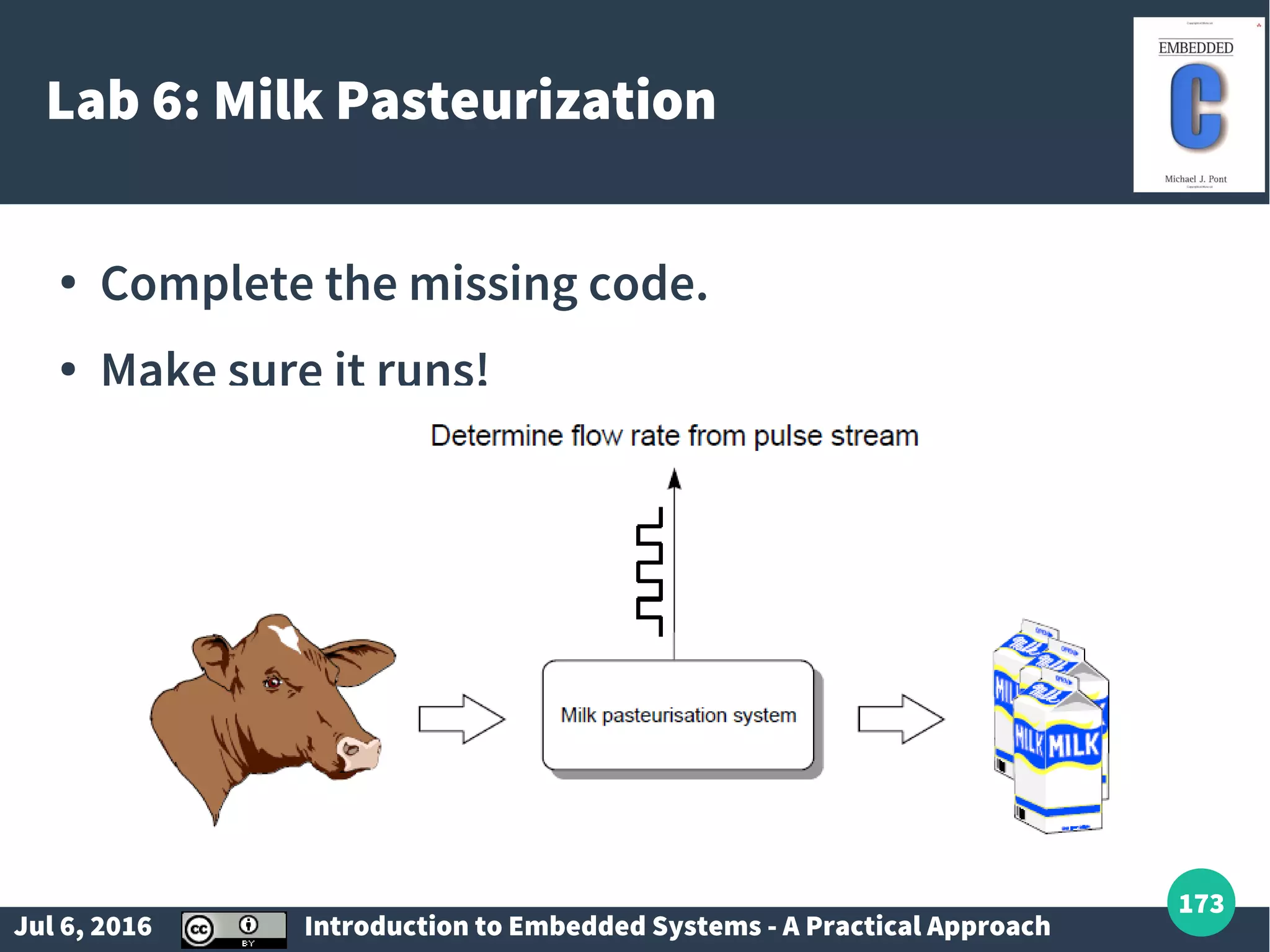 Jul 6, 2016 Introduction to Embedded Systems - A Practical Approach 173 Lab 6: Milk Pasteurization ● Complete the missing code. ● Make sure it runs! 