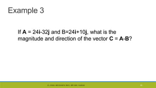 CL- ENGG. MECHANICS, DOCL- SPP, DDU, NADIAD 63
Example 3
If A = 24i-32j and B=24i+10j, what is the
magnitude and direction of the vector C = A-B?
 
