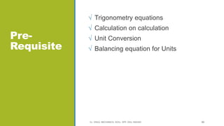 Pre-
Requisite
√ Trigonometry equations
√ Calculation on calculation
√ Unit Conversion
√ Balancing equation for Units
CL- ENGG. MECHANICS, DOCL- SPP, DDU, NADIAD 85
 