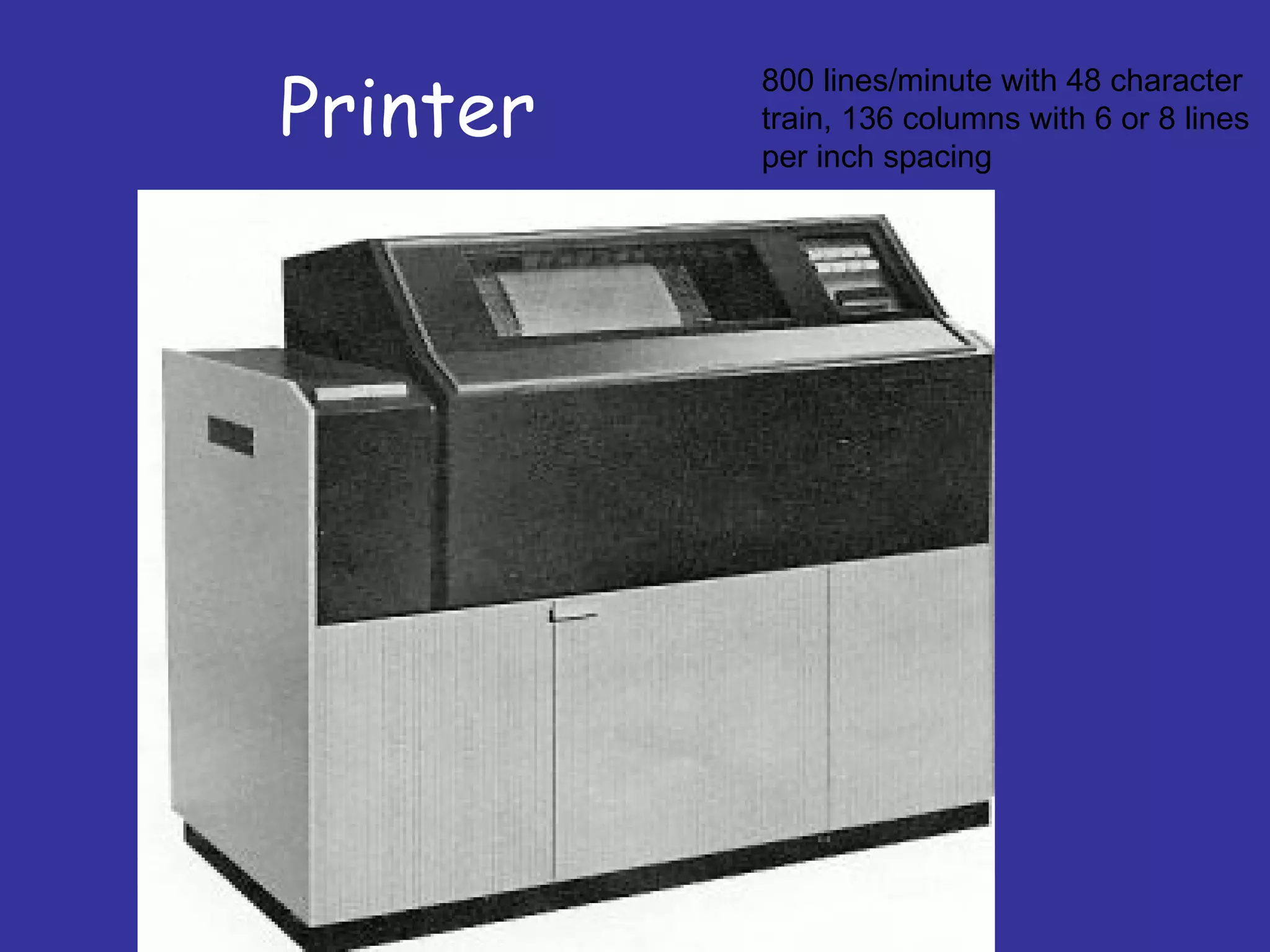 Printer 800 lines/minute with 48 character train, 136 columns with 6 or 8 lines per inch spacing  