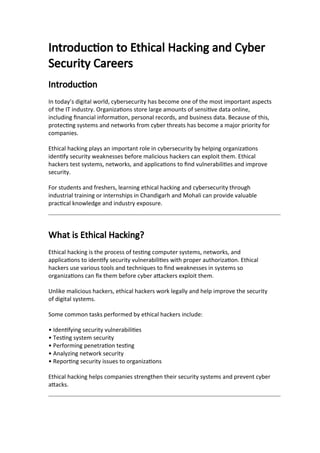 Comprehensive Guide to Ethical Hacking and Cybersecurity Careers | DOCX