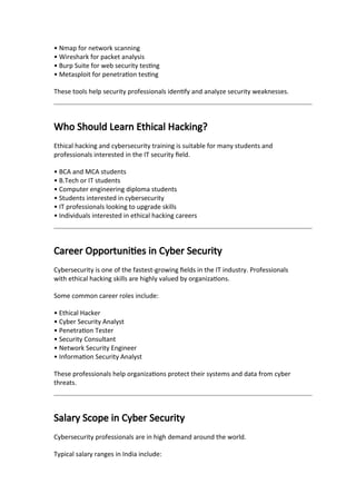 Comprehensive Guide to Ethical Hacking and Cybersecurity Careers | DOCX
