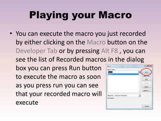 Introduction To Excel 2007 Macros | PPTX
