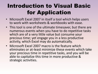 Introduction To Excel 2007 Macros | PPT